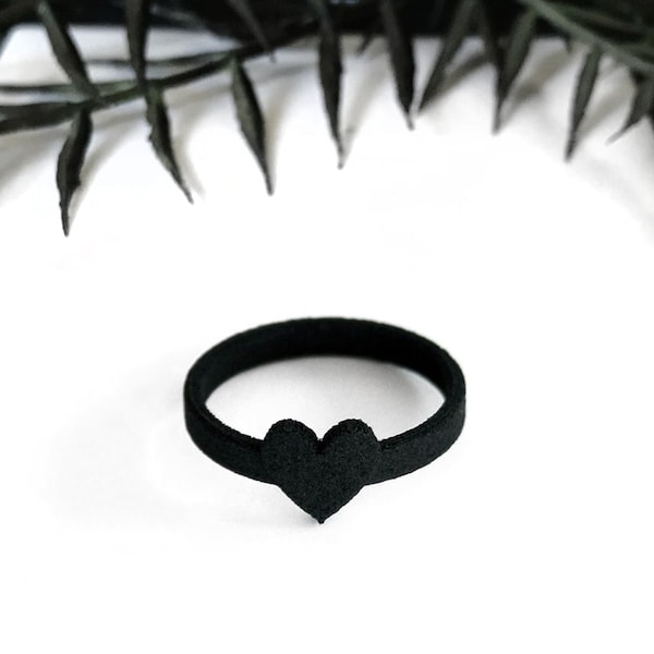 Matte Black Heart Ring - Creepy Cute Jewelry - Minimalist Ring - Black Heart Jewelry - Gothic Jewelry - Heart Midi Ring - Black Knuckle Ring