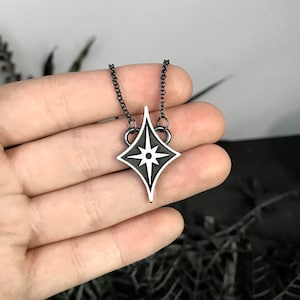 Dainty Atomic Necklace Handmade Sterling Silver Jewelry Retro Starburst Pendant Mid Century Modern Diamond Necklace Space Age Kitsch image 2