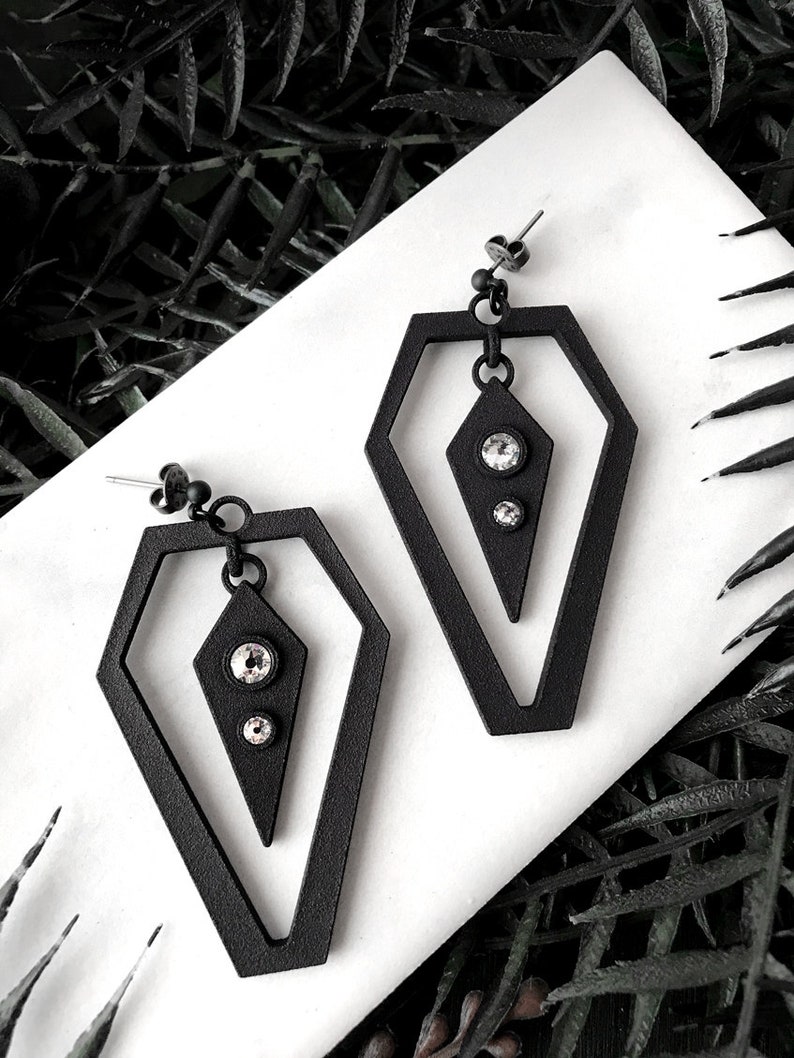 Matte Black Coffin Earrings Spooky Gothic Jewelry Coffin-Shaped Jewelry Graveyard Jewelry Cemetery Earrings Dark Jewelry image 2