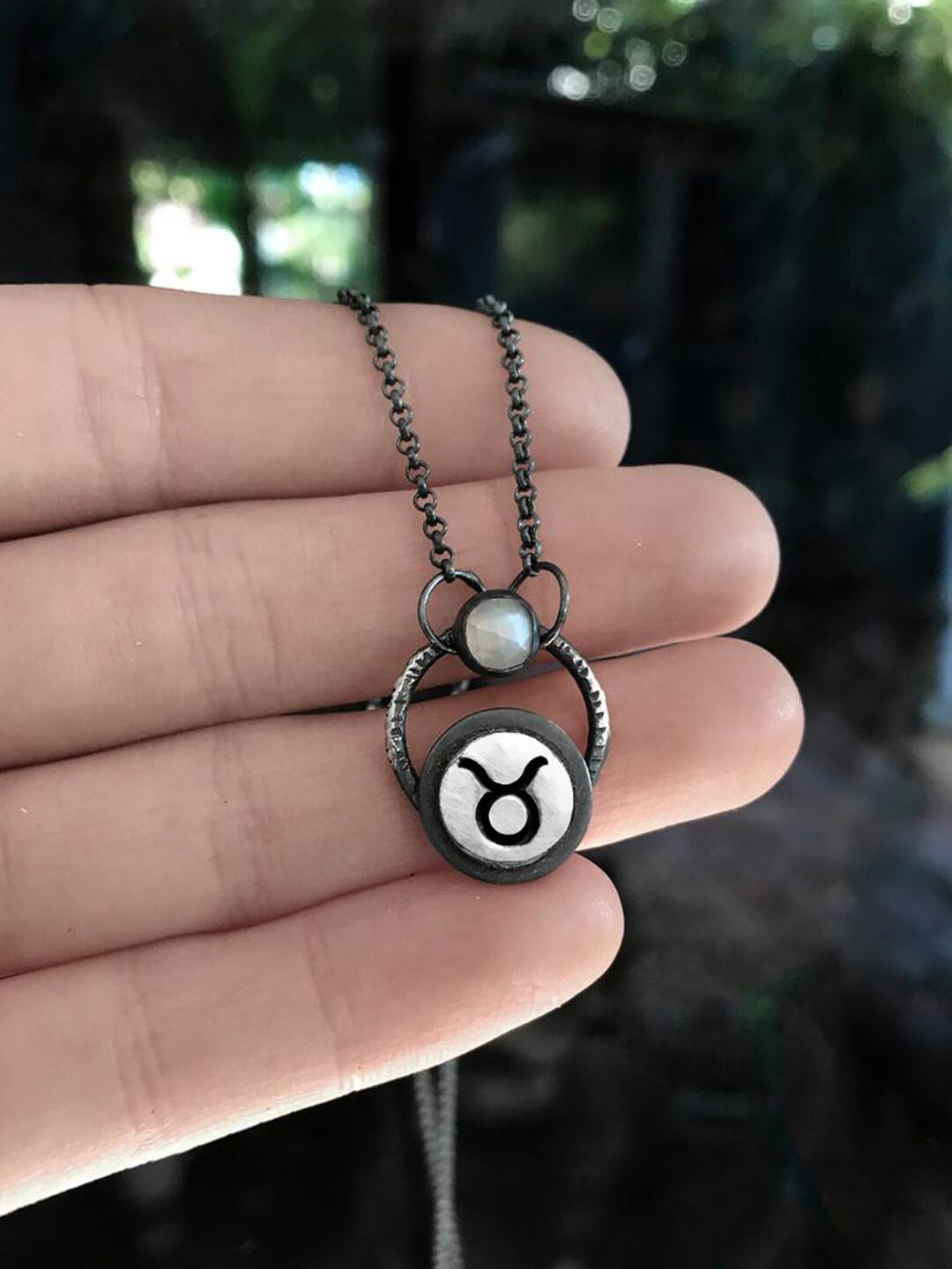 Taurus Pendant With White Moonstone Dainty Handmade Sterling Etsy