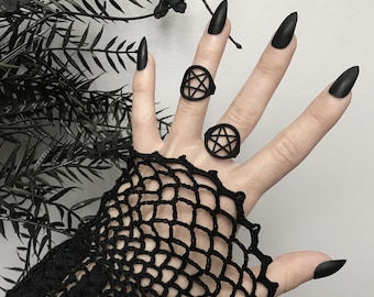 Matte Black Pentagram Ring - Occult Jewelry - Pagan Jewelry - Witchy Jewelry - Star Ring - Pentacle Jewelry - Dark Witch Ring - Gothic Ring