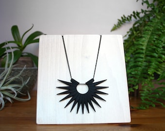 Geometric Matte Black Spike Necklace - Black Sun Necklace