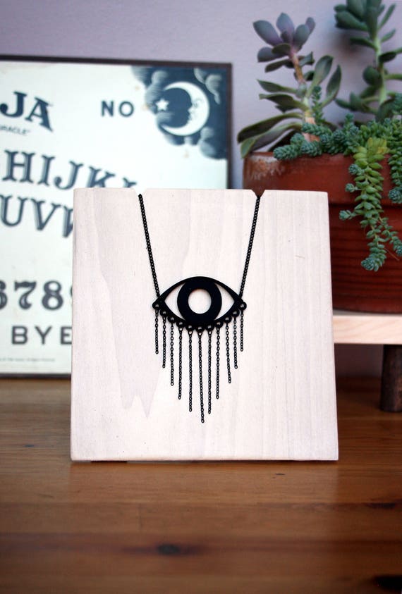 Black Eye Necklace - Occult Necklace - Black Fringe Necklace - Evil Eye Necklace - Witchy Evil Eye Jewelry - Third Eye Jewelry - Black Chain