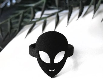 Alien Ring - Extraterrestrial Jewelry - Space Witch Accessories - Area 51 Jewelry - Matte Black Ring - UFO Midi Ring - Spaceman Jewelry