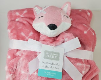 personalized gift pink baby fox blanket / lovey set, embroidered custom baby girl shower gift, woodland animal nursery, Christmas gift