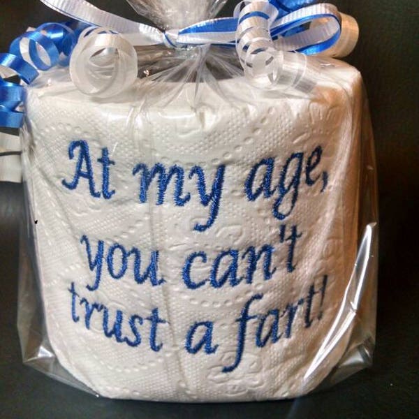 geborduurd Can't Trust a Fart toiletpapier, witte olifant gag cadeau, verjaardagscadeau, gag cadeau voor hem, ouderdom gag cadeau, over de heuvel cadeau