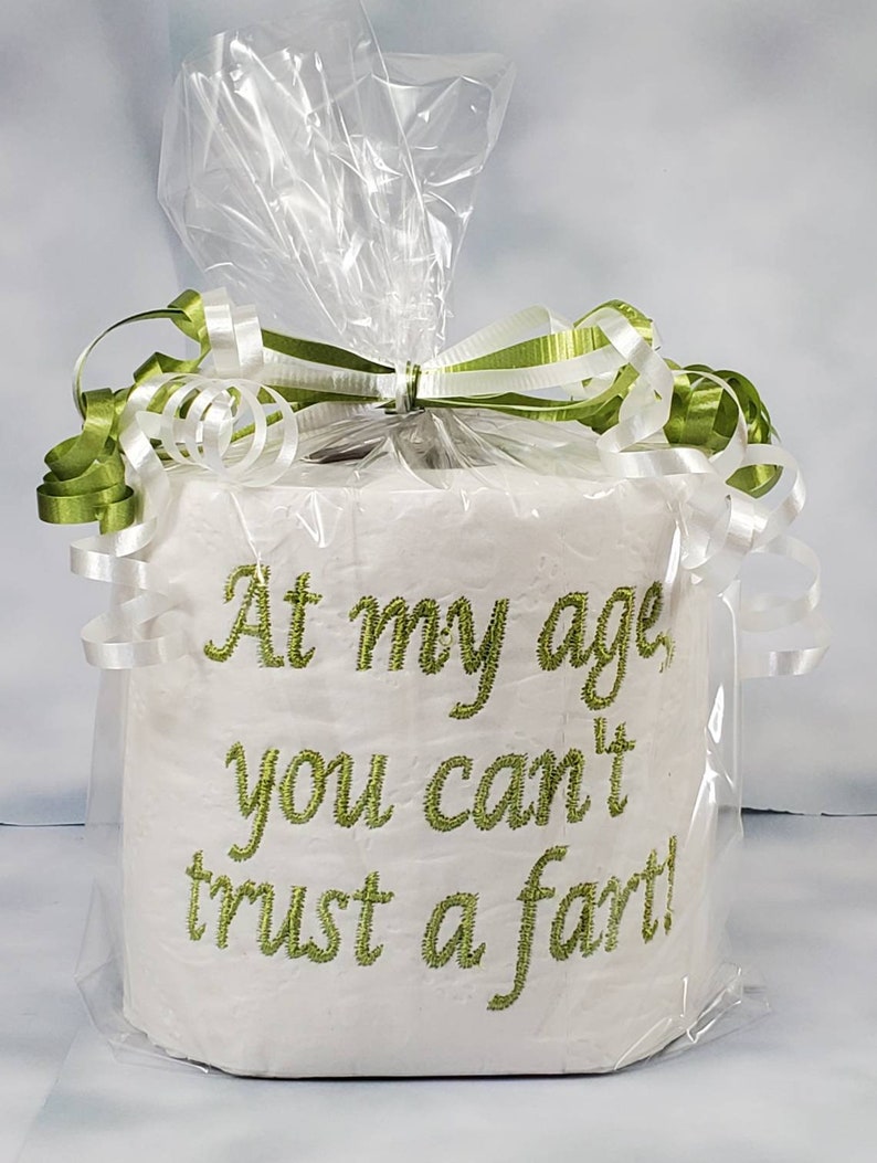 embroidered Can't Trust a Fart toilet paper, white elephant gag gift, birthday gift, gag gift for him, old age gag gift, over the hill gift army green