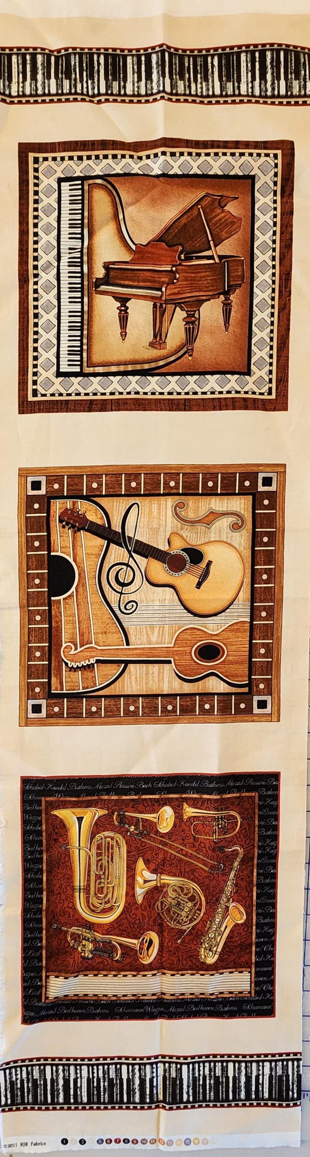 Otton A Instrument Musical Instrument Quality Quilters Cotton Fabric Panel, Perfect Pitch ...