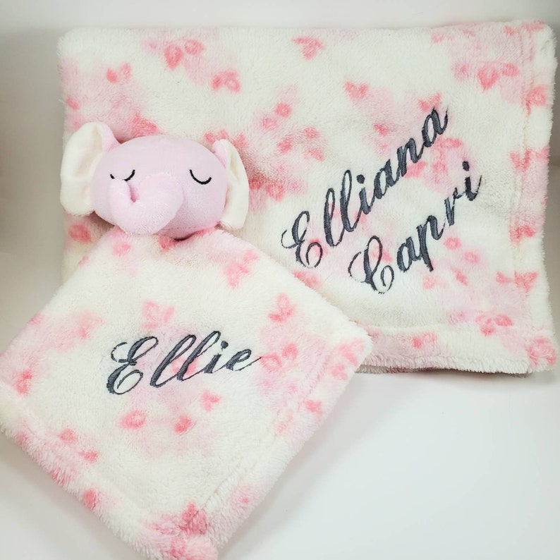 Personalized Baby Pink Elephant Animal Lovey Security Blanket Etsy