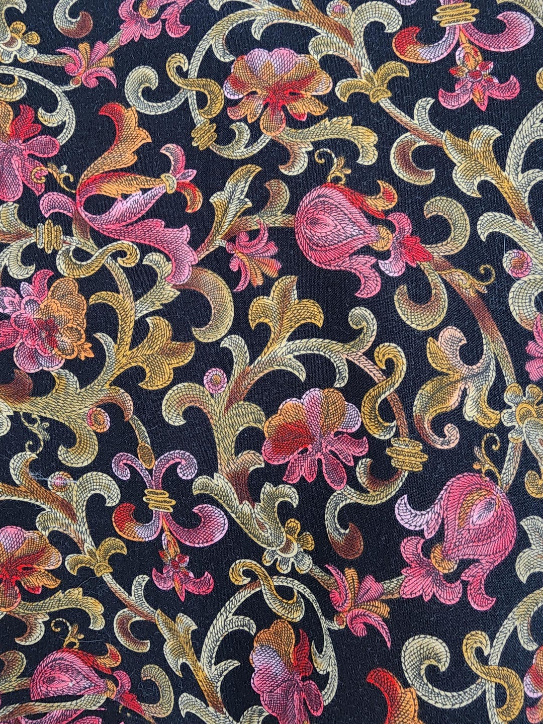 Raspberry Rose/Black Geometric Pattern Blend Novelty Fabric