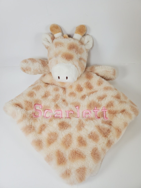Personalized Baby Giraffe Lovey Security Blanket With Rattle in