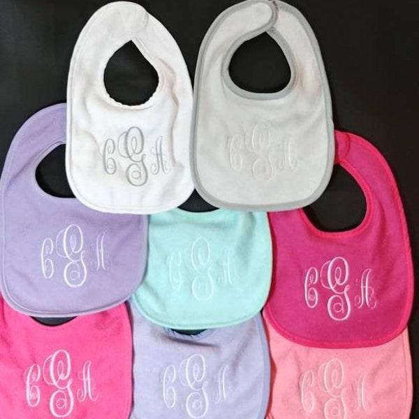 monogram baby bib with water resistant, Custom embroidered personalized terry cloth bib, new baby gift, drool bib, baby shower gift