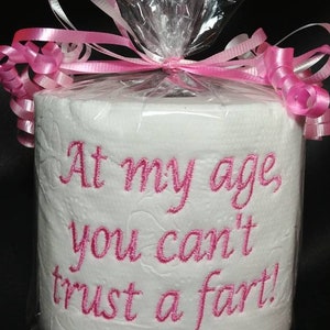 embroidered Can't Trust a Fart toilet paper, white elephant gag gift, birthday gift, gag gift for him, old age gag gift, over the hill gift Pink