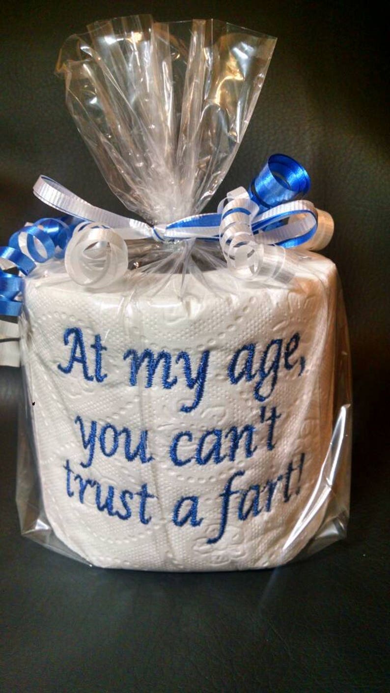 embroidered Can't Trust a Fart toilet paper, white elephant gag gift, birthday gift, gag gift for him, old age gag gift, over the hill gift Blue