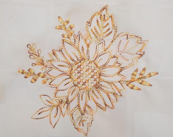 set of 4 yellow sunflower fall eco-friendly reusable embroidered cloth napkin, formal dining or everyday Thanksgiving napkin