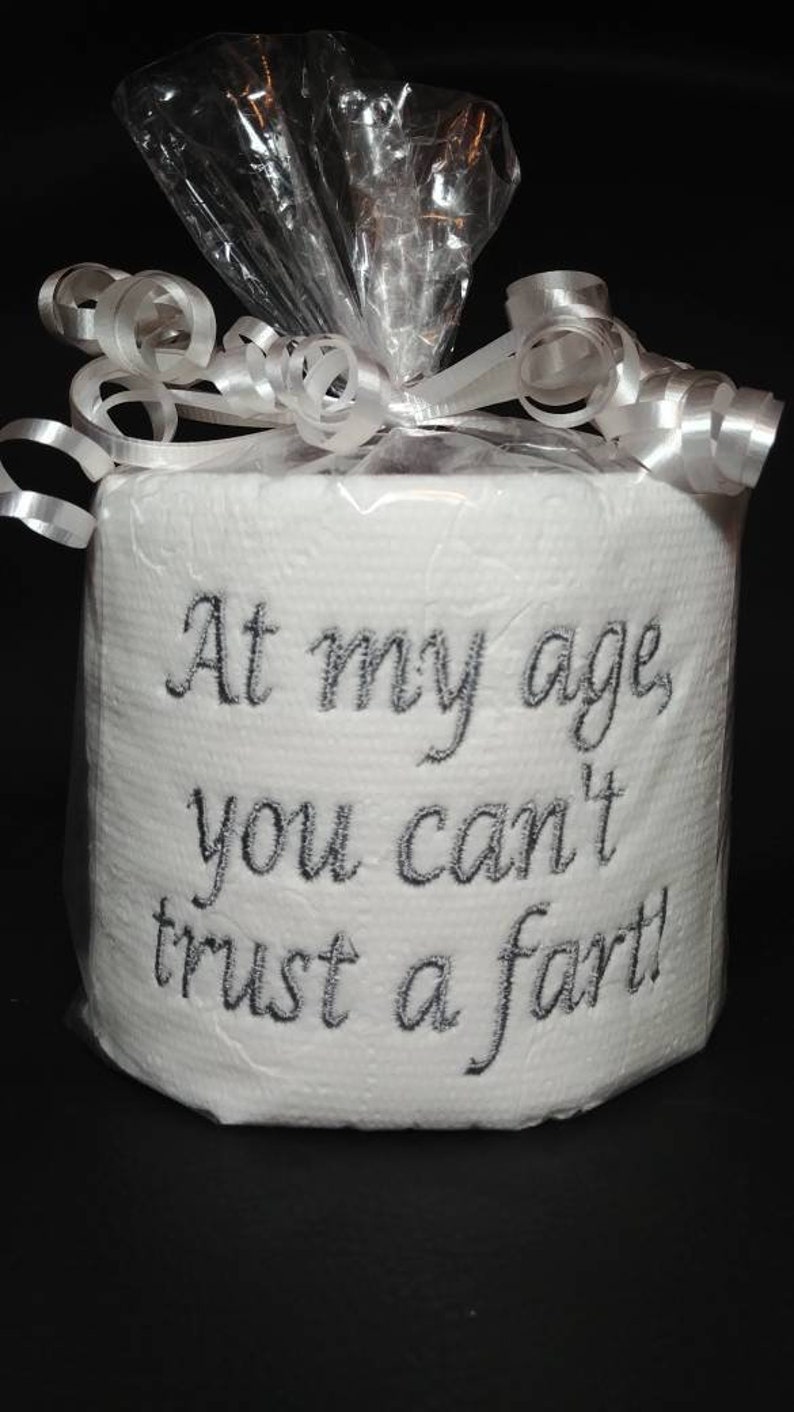 embroidered Can't Trust a Fart toilet paper, white elephant gag gift, birthday gift, gag gift for him, old age gag gift, over the hill gift Gray