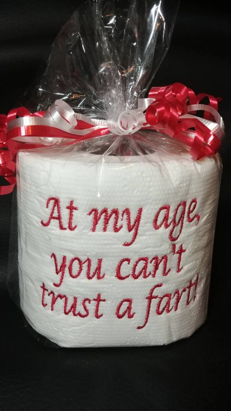 embroidered Can't Trust a Fart toilet paper, white elephant gag gift, birthday gift, gag gift for him, old age gag gift, over the hill gift Red