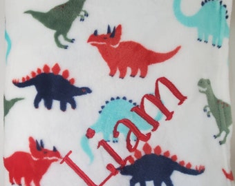 personalized dinosaur throw blanket, custom monogrammed blanket, blue dinosaur blanket, personalized birthday gift for boys
