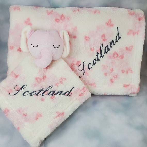 Personalized Baby Blanket Pink Elephant Animal Lovey Security Blanket and Fleece Blanket 2 piece Set Custom New Baby Gift Easter Gift Etsy Canada