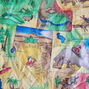 Panel de tela de algodón con mapa educativo y divertido de Estados Unidos, con capitales y símbolos, Fabric Traditions 2001, recurso didáctico para profesores de educación en el hogar. imagen 8