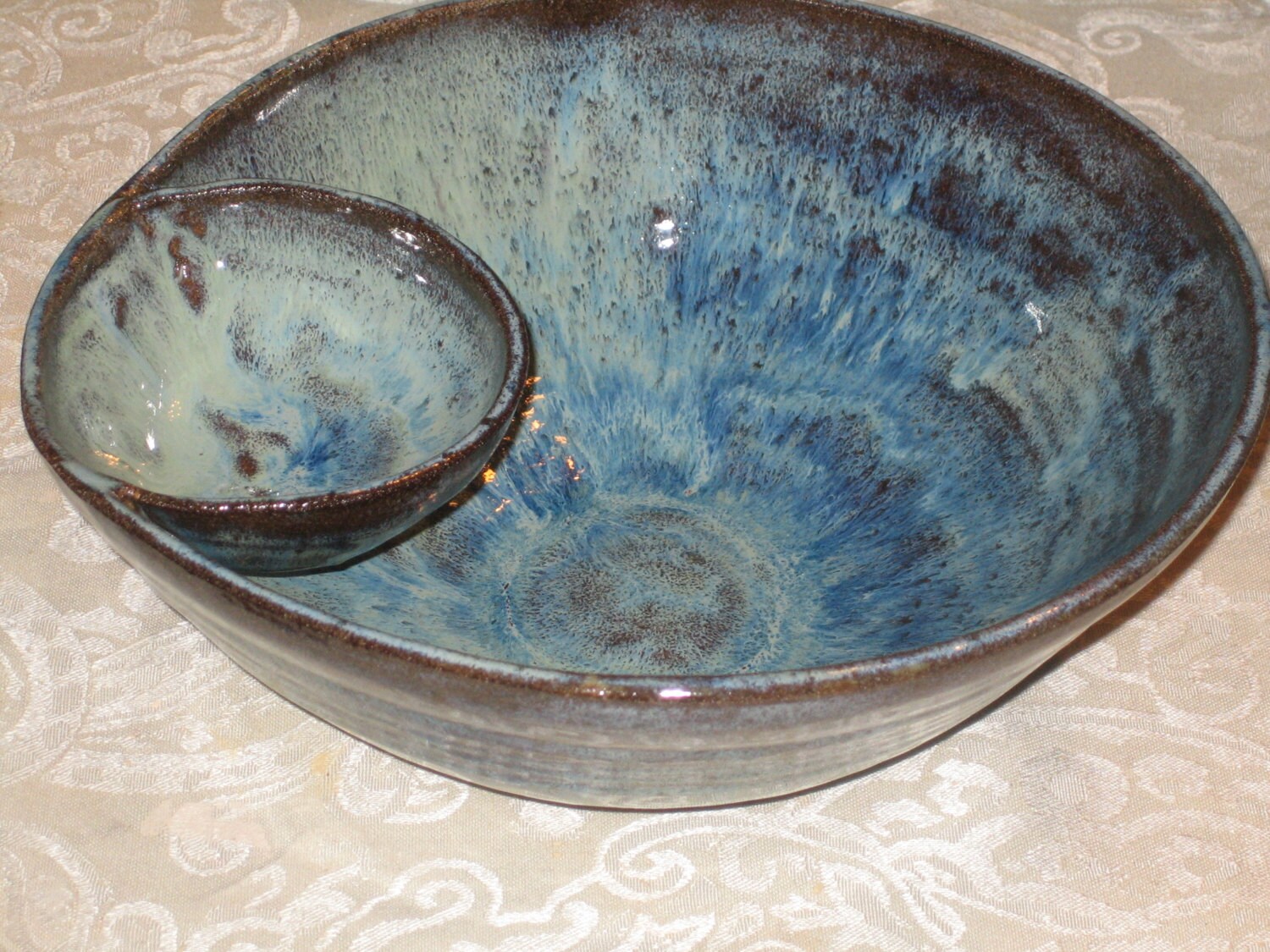 Chip and Dip Bowl Stoneware Handmade by artist Etsy