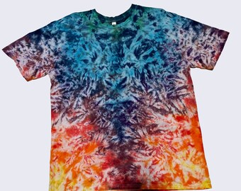 OOAK unisex 2XL tie dye shirt, rainbow hippie t shirt, fun shirt for beach or camping, gift for him or her