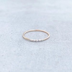 5 BEAD TWO TONE Skinny Ring 14ct Yellow Gold Filled & 925 Sterling Silver-Stack Ring-Mixed Metal Ring-Gold Filled-Handmade Two Tone Ring