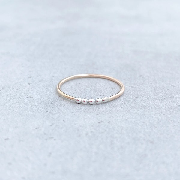 5 BEAD TWO TONE Skinny Ring 14ct Yellow Gold Filled & 925 Sterling Silver-Stack Ring-Mixed Metal Ring-Gold Filled-Handmade Two Tone Ring