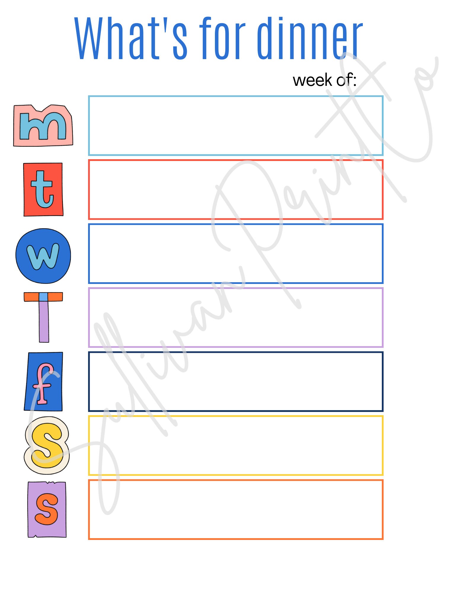 Printable Weekly Dinner Planner Instant Download Template Meal Planner