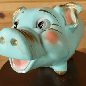 1940's Vintage Gold Piggy Bank  Chalk Ware Piggy Bank - Ruby Lane