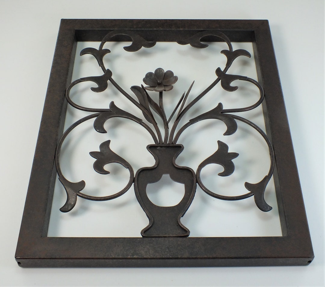 Vintage Hanging Iron Metal Framed Wall Art Floral Garden Etsy