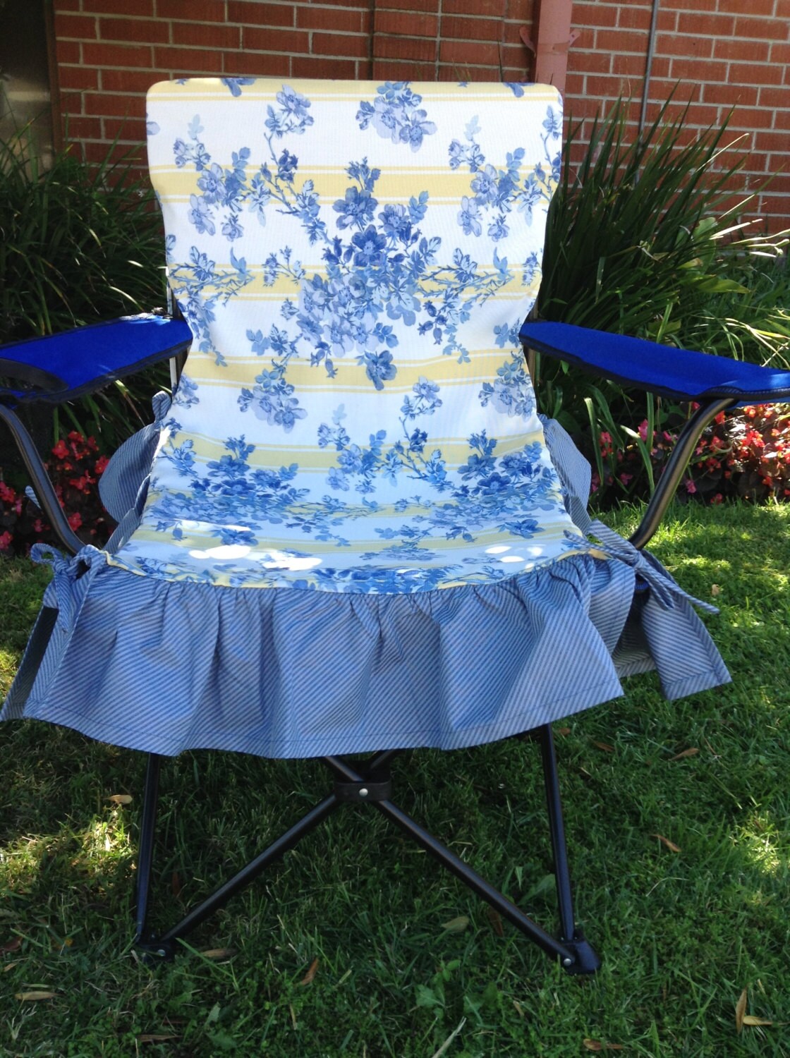 Blue and Yellow Print Glamping Chair Cover Glamorous Camping Etsy
