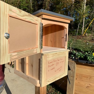 2 doors/2 floors Little Art Gallery, Art Exchange, FREE Shipping, Shed Roof,  weatherproof, with post mount, steel roof, solar light, & lock