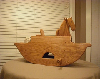 Christmas gift, Unfinished, Oak child's rocking horse, ages 1-9, wooden riding toy, pass down to the next generation quality