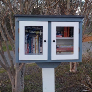 Neighborhood Book Library/Blessing Box--one color with metal roof and two doors with loose post mount, ASSEMBLED----Double Wide version