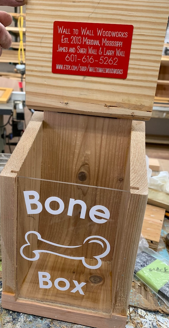 Doggy Treat, Bone Box, stock graphic, engraved plate, or customized; unfinished, painted, varnished boxes