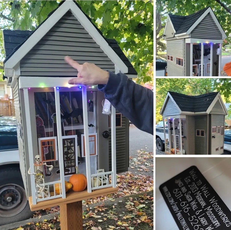 Custom “L” Shaped Library, Pantry, and Geocache, Shingled Roof, Front ...