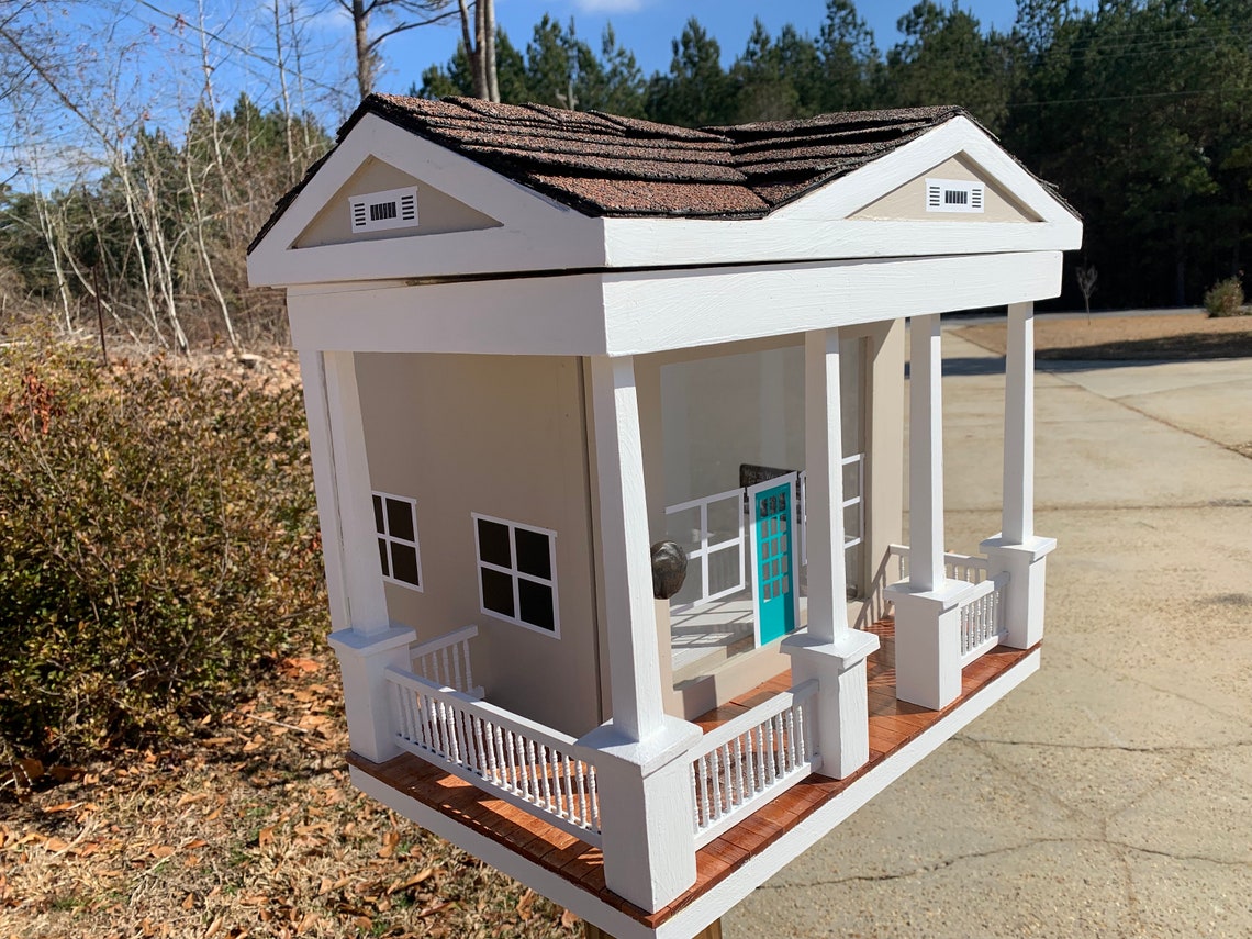 L-shaped Library Shingled Roof With Porch and Railing - Etsy