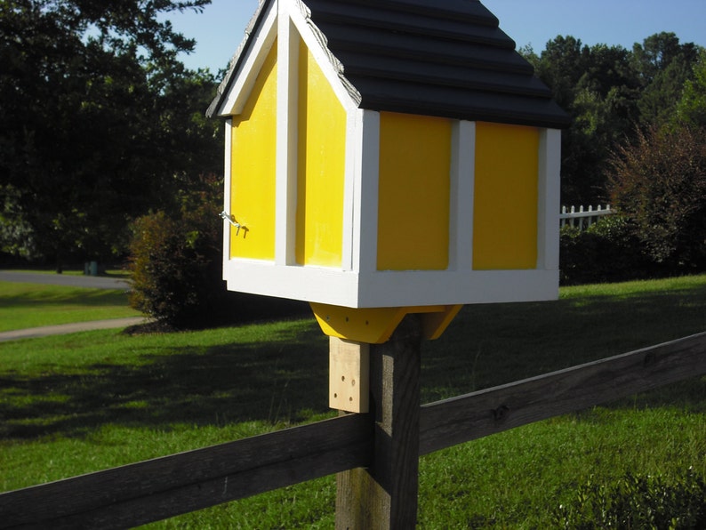 Little house on a stick neighborhood book box library custom painted Deluxe Three Colors with Post Mount fully assembled