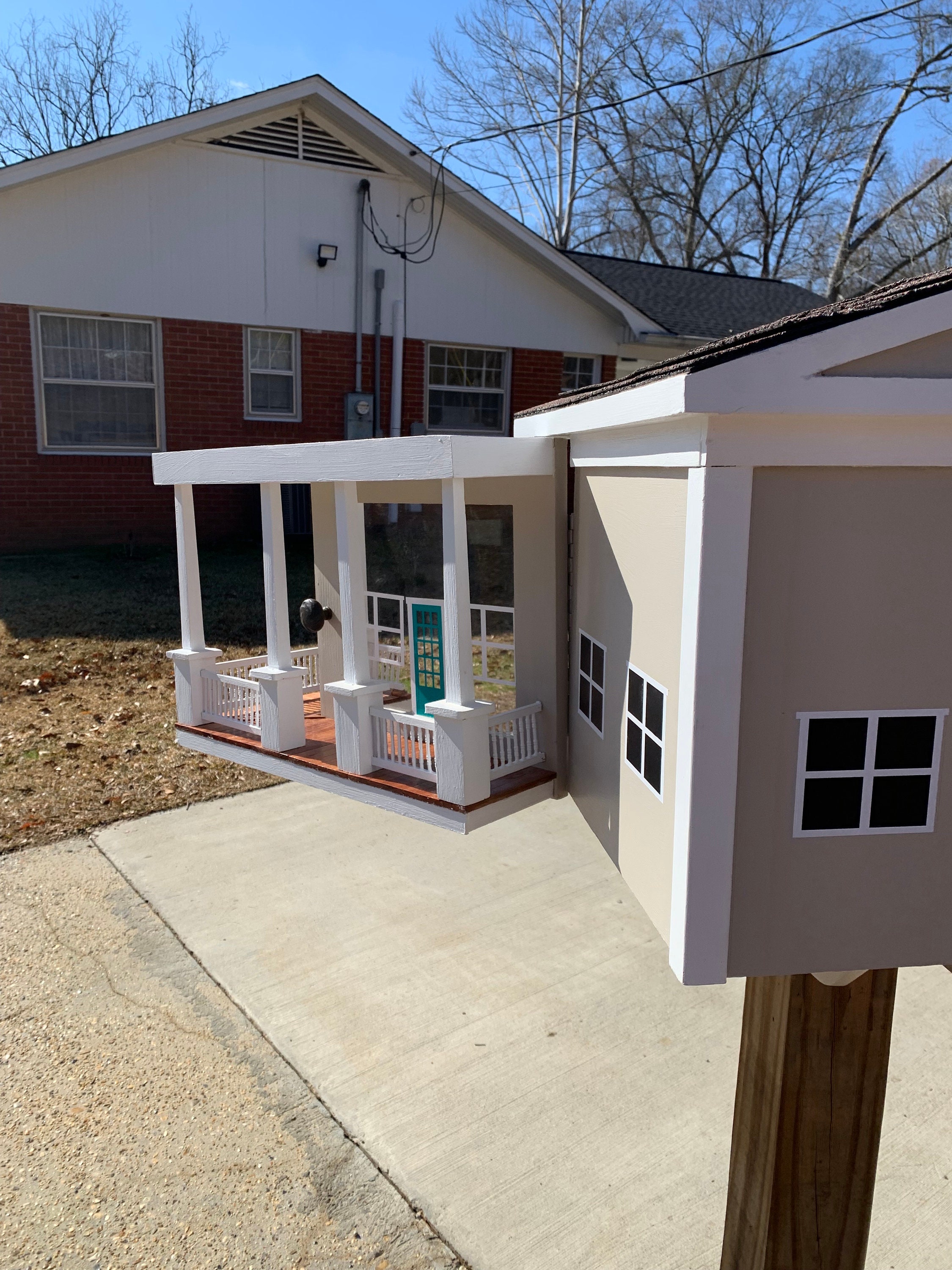 L-shaped Library Shingled Roof With Porch and Railing - Etsy