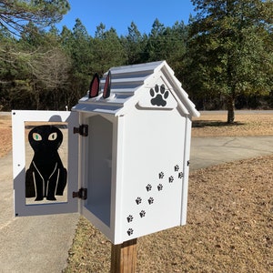 Cat Geocache with graphics, hidden compartment, 2 shelf, Neighborhood book box, FREE SHIPPING, one color, Painted your choice of color(s)