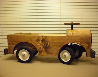 Wooden Toy Pickup Truck, Stained Finish, Riding Toy