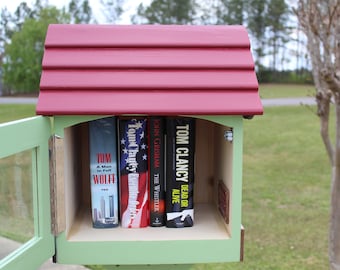 Reclaimed Wood Book Exchange, Painted Neighborhood Library, Post Mount Included
