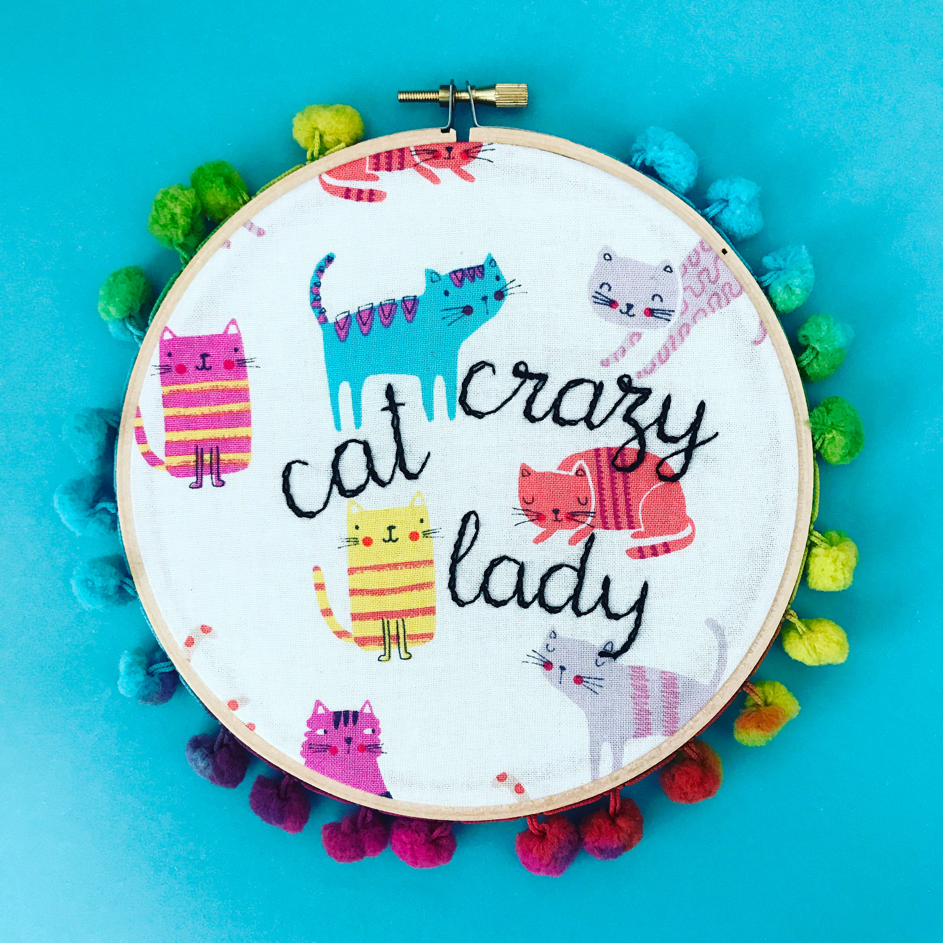Crazy cat lady embroidery hoop art. Cat lover gift. Cat decor. Etsy