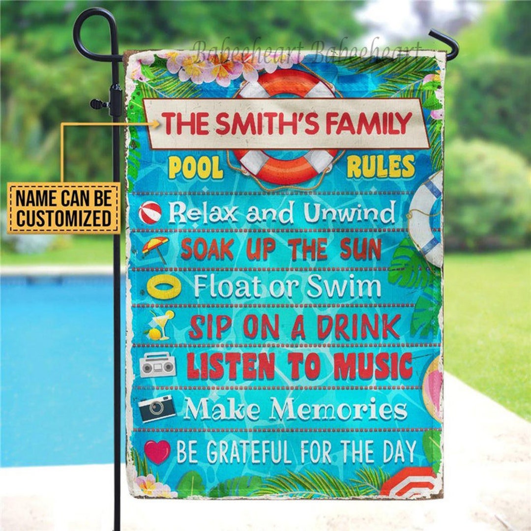Swimming Pool Flag Summer Flag Pool Decor Custom Name Pool Etsy