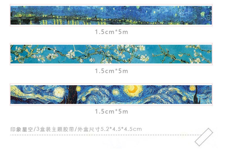 Planner Accessories Bullet Journal Accessories 3 PCS Van Gogh Washi Tape Starry Night Washi Tape Scrapbook Accessories Art Washi