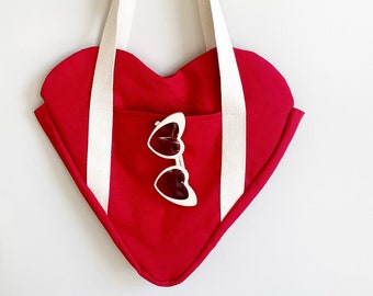 Red Heart Tote with White Straps