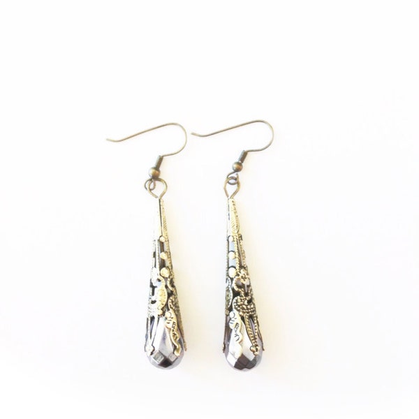 Moroccan Mixed Metal Dangle Earrings - 1.75" Long on Brass Fish Hook Earrings