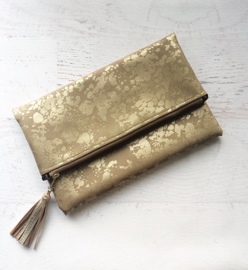 Metallic Splatter Faux Suede Foldover Clutch Gift for her, Birthday, Anniversary, Bridesmaid image 1