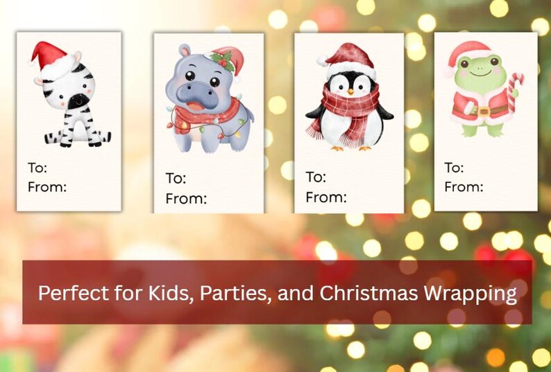 Printable Animal Christmas Gift Tags • Cute Kids Holiday To/from Tags ...
